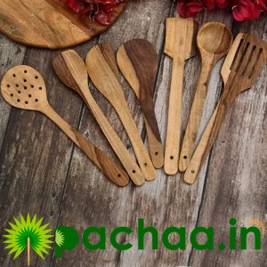  Wooden Serving and Cooking Spoons Set | Naturally Non-Stick Cookware | SHEESAM WOOD Spoons/Spatula for Cooking - Kitchen Tools - (Set of 7)