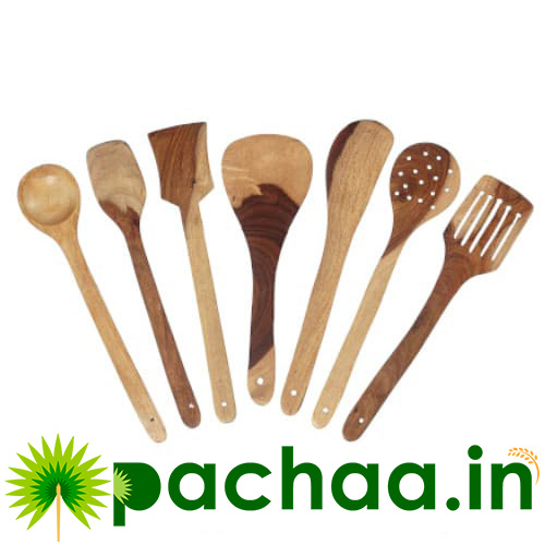  Wooden Serving and Cooking Spoons Set | Naturally Non-Stick Cookware | SHEESAM WOOD Spoons/Spatula for Cooking - Kitchen Tools - (Set of 7)