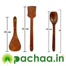 Wooden Serving and Cooking Spoons - Sheesham Red Wood Spoons Kitchen Utensil - Kitchen Tools - (Set of 6)