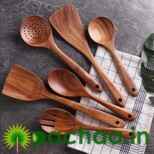  Wooden Serving and Cooking  POLISHED SHEESAM WOOD Spoons Set | Wood Spoons/Spatula for Cooking - Kitchen Tools - (Set of 6)